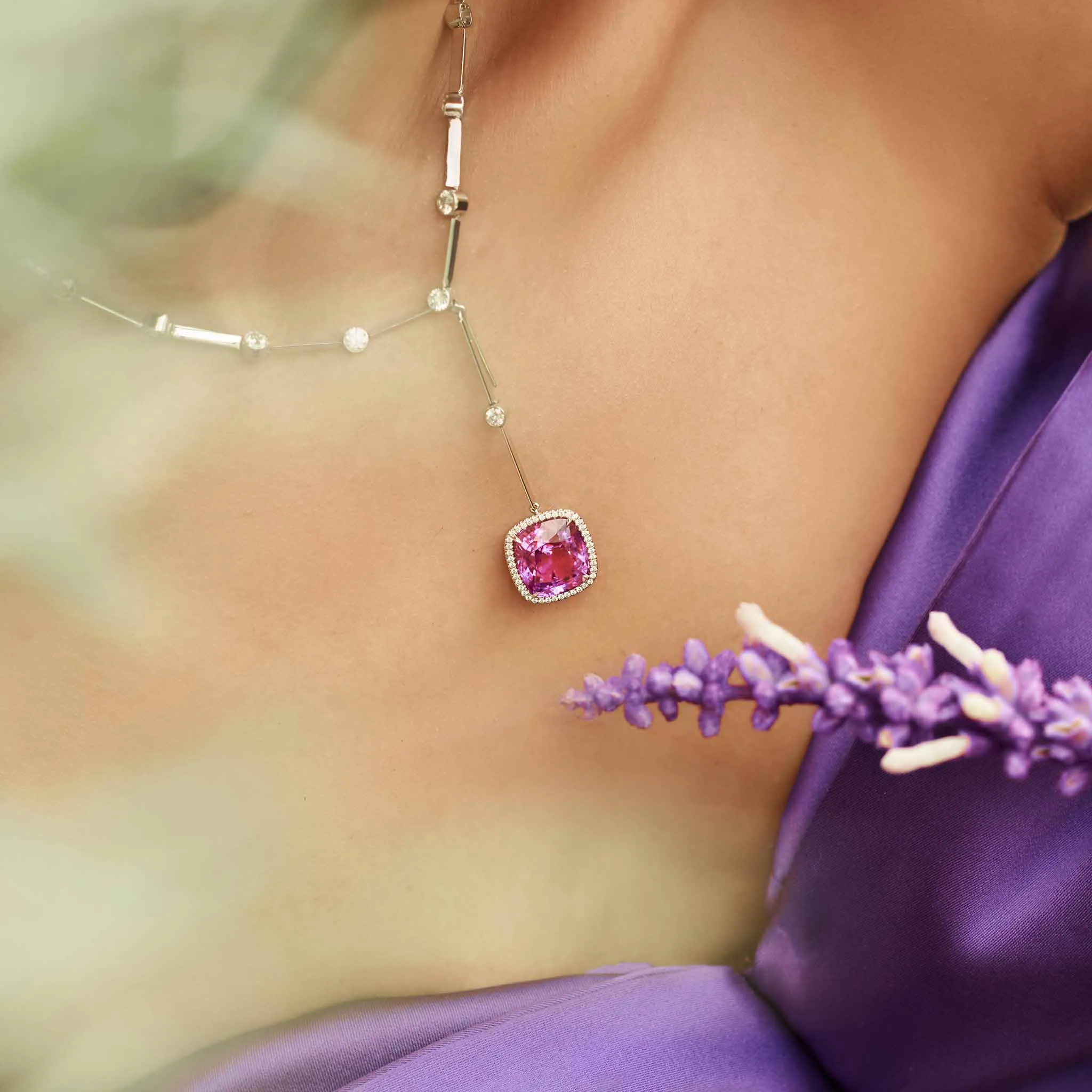 13.35 Carat Pink Sapphire and Diamond Necklace
