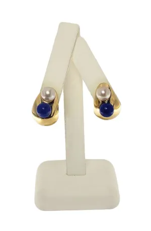 18kt yellow gold pearl and lapis earring