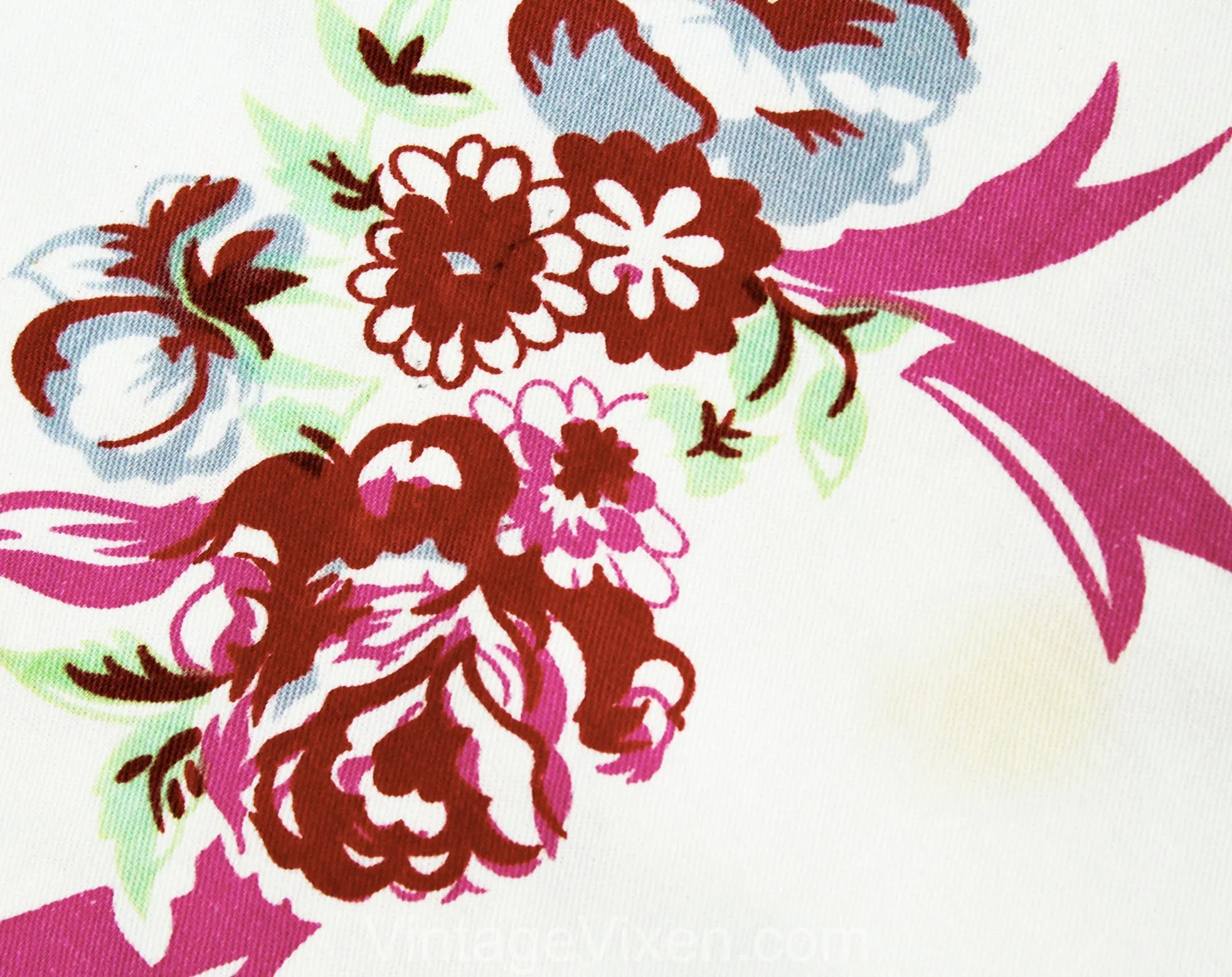 1940s Roses Tablecloth - Blue Pink White Feminine Cotton 40s 50s Table Cloth - Sweet Ribbon Garlands Flowers - Large Rectangle Border Print