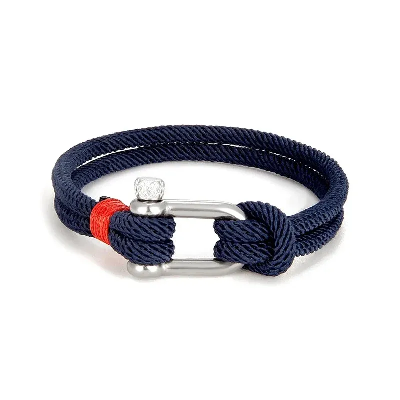2023 Men Black Stainless Steel U Shape Survival Bracelet Outdoor Camping Rescue Emergency Shackle Rope Bracelet for Women Gifts