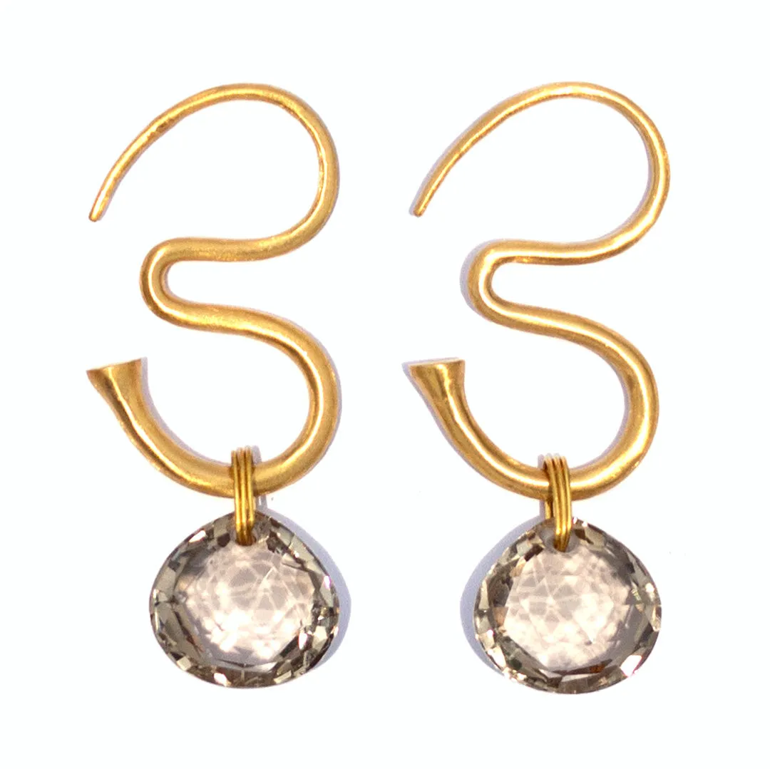 22K Yellow Gold Smokey Quartz Om Earrings