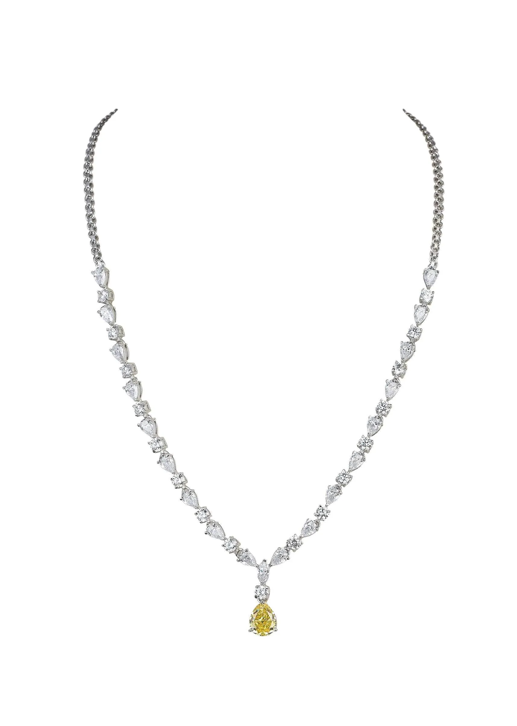 92.5 Sterling Silver Drop Pendant Necklace Set With Zirconia