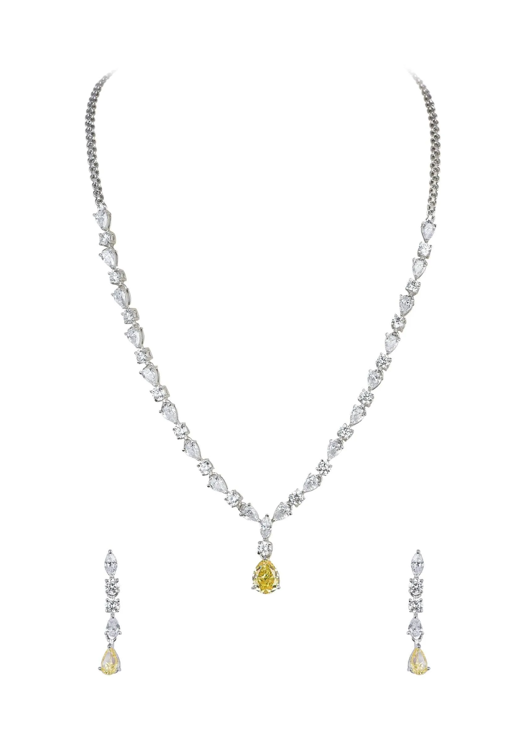92.5 Sterling Silver Drop Pendant Necklace Set With Zirconia