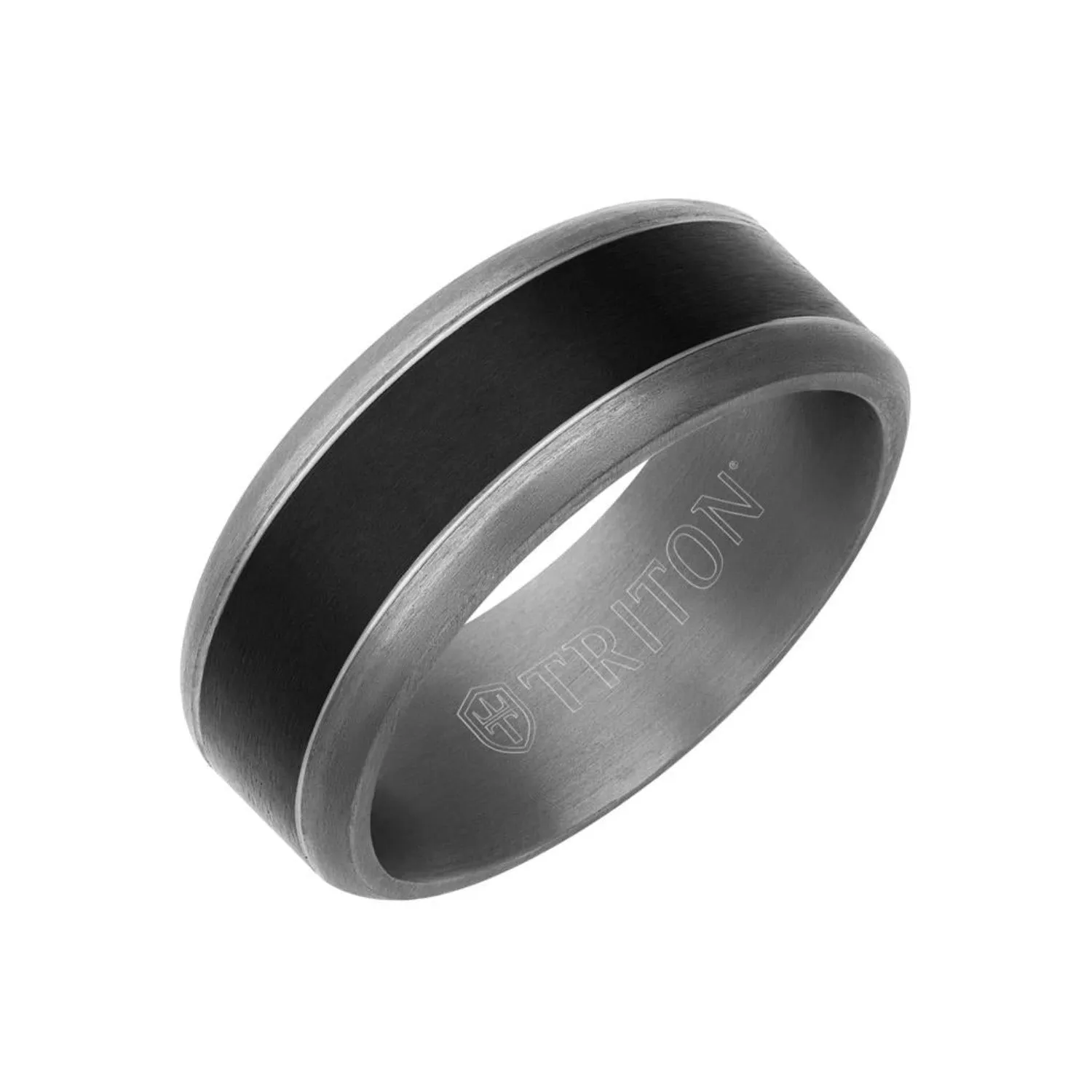 Artcarved 8MM Tantalum Wide Black Inlay Wedding Band