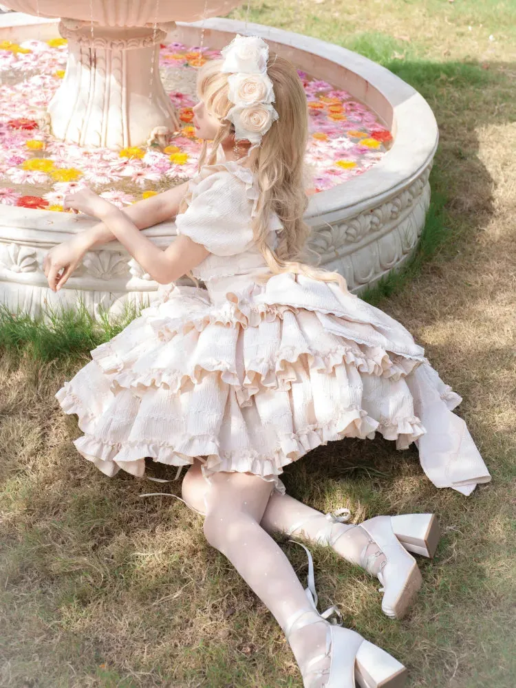 Back Champagne with OP Dress Ruffle Big Bow Princess at Corset Waist Lolita Skirt