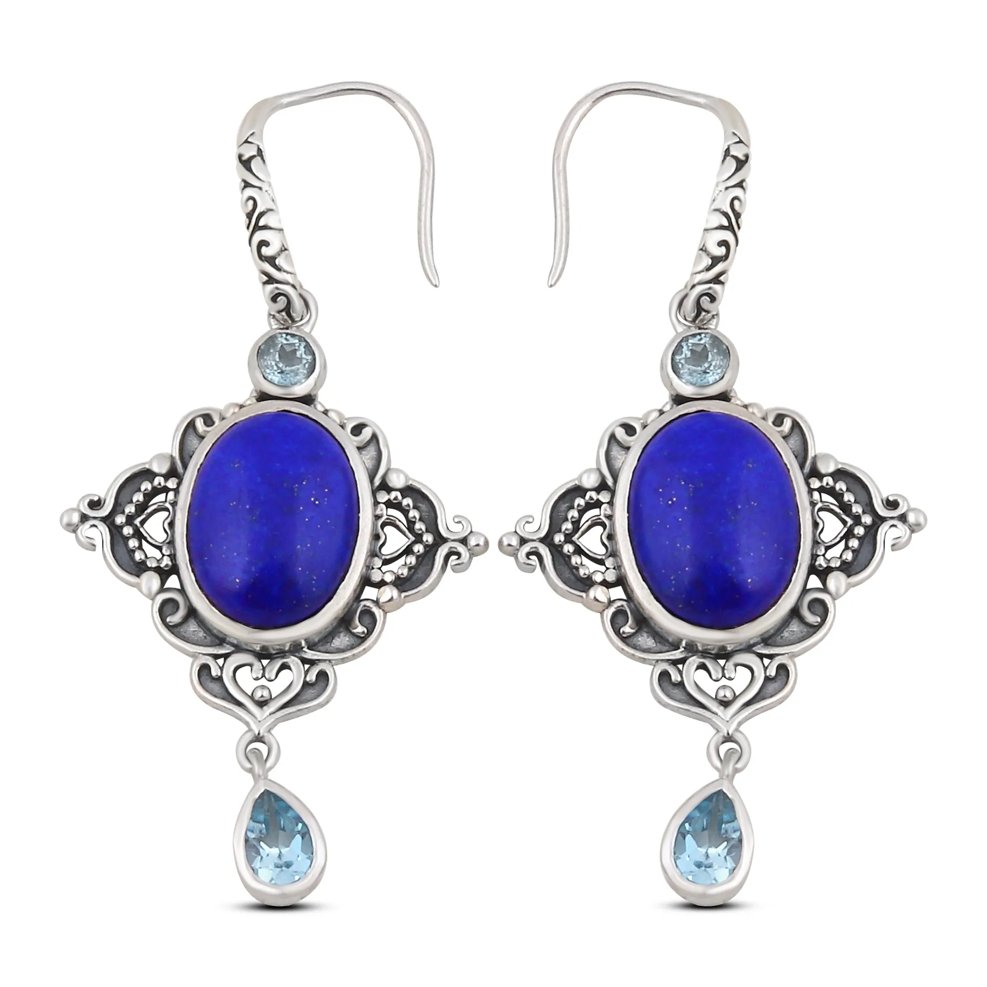 Beautiful Lapis & Blue Topaz Jewelry Set Pendant, Ring & Earring 925 Sterling Silver