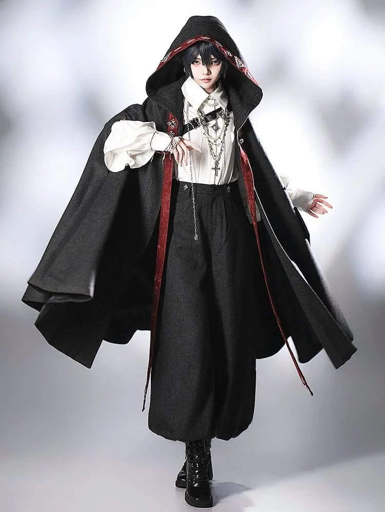 Black Ouji Lolita Knickerbockers Red Cuffs Pants