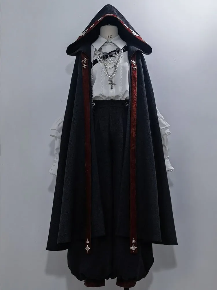 Black Ouji Lolita Knickerbockers Red Cuffs Pants