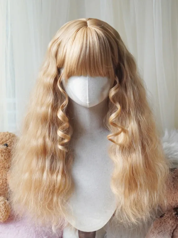 Caramel/Blonde/Orange/Light Blonde Long Wavy Wig With Full Bangs