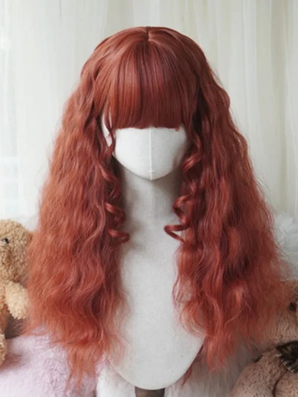 Caramel/Blonde/Orange/Light Blonde Long Wavy Wig With Full Bangs