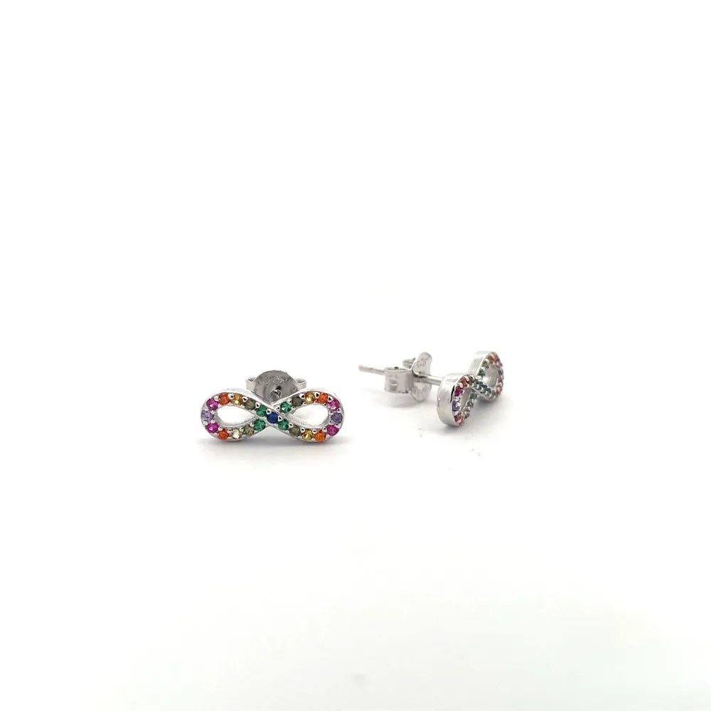 E7766 INFINITY RAINBOW COLORED STONE SILVER EARRINGS 1.20G