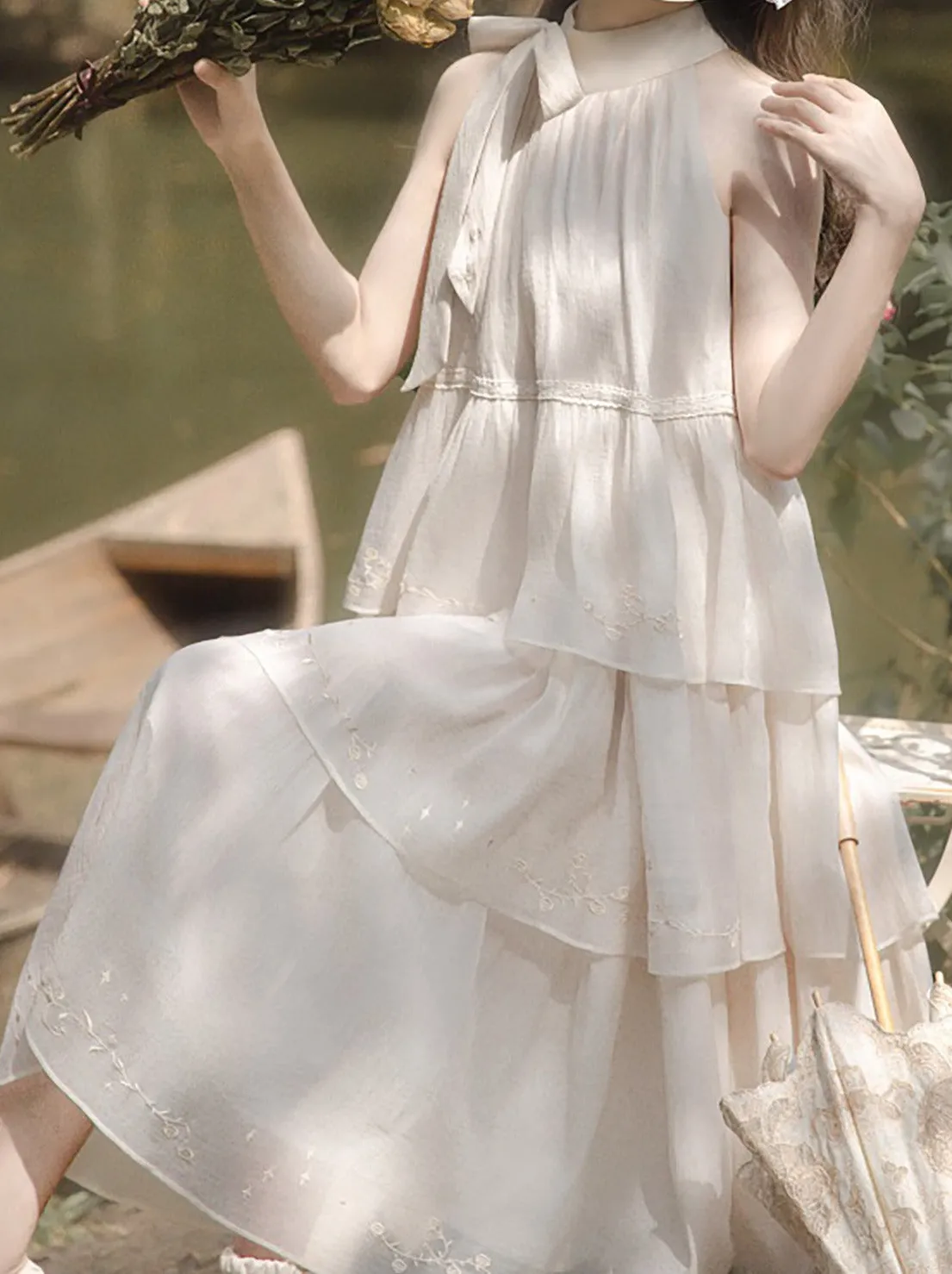 Embroidery Cake Fairy Moonlight Dress Neck Halter