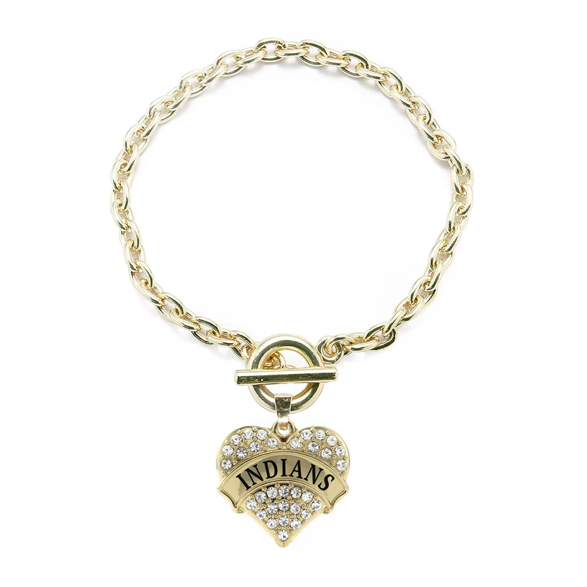 Gold Indians Pave Heart Charm Toggle Bracelet