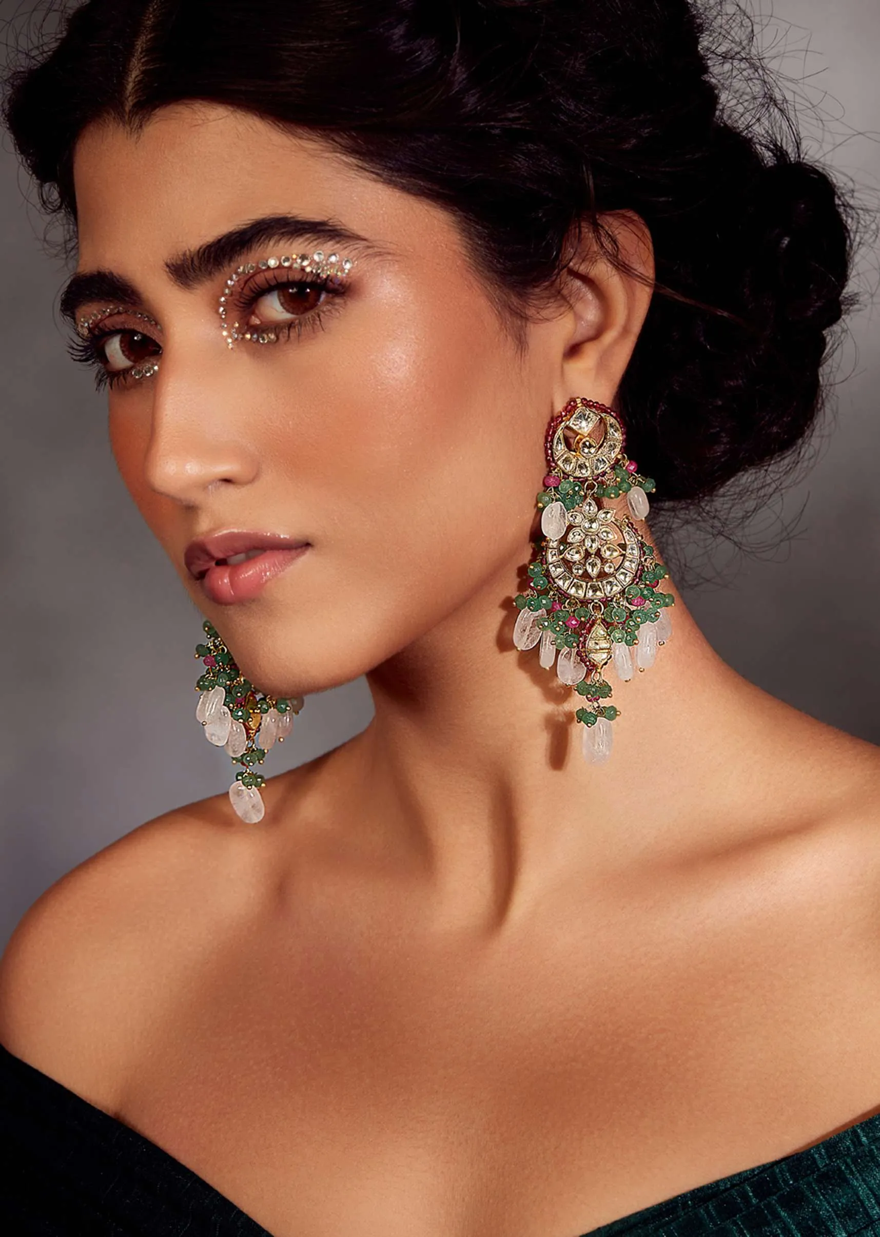 Gold Plated Pink Kundan Earrings In Silver Alloy