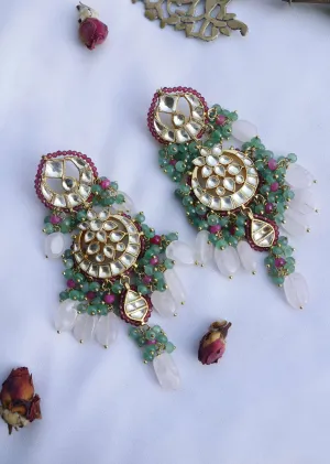 Gold Plated Pink Kundan Earrings In Silver Alloy