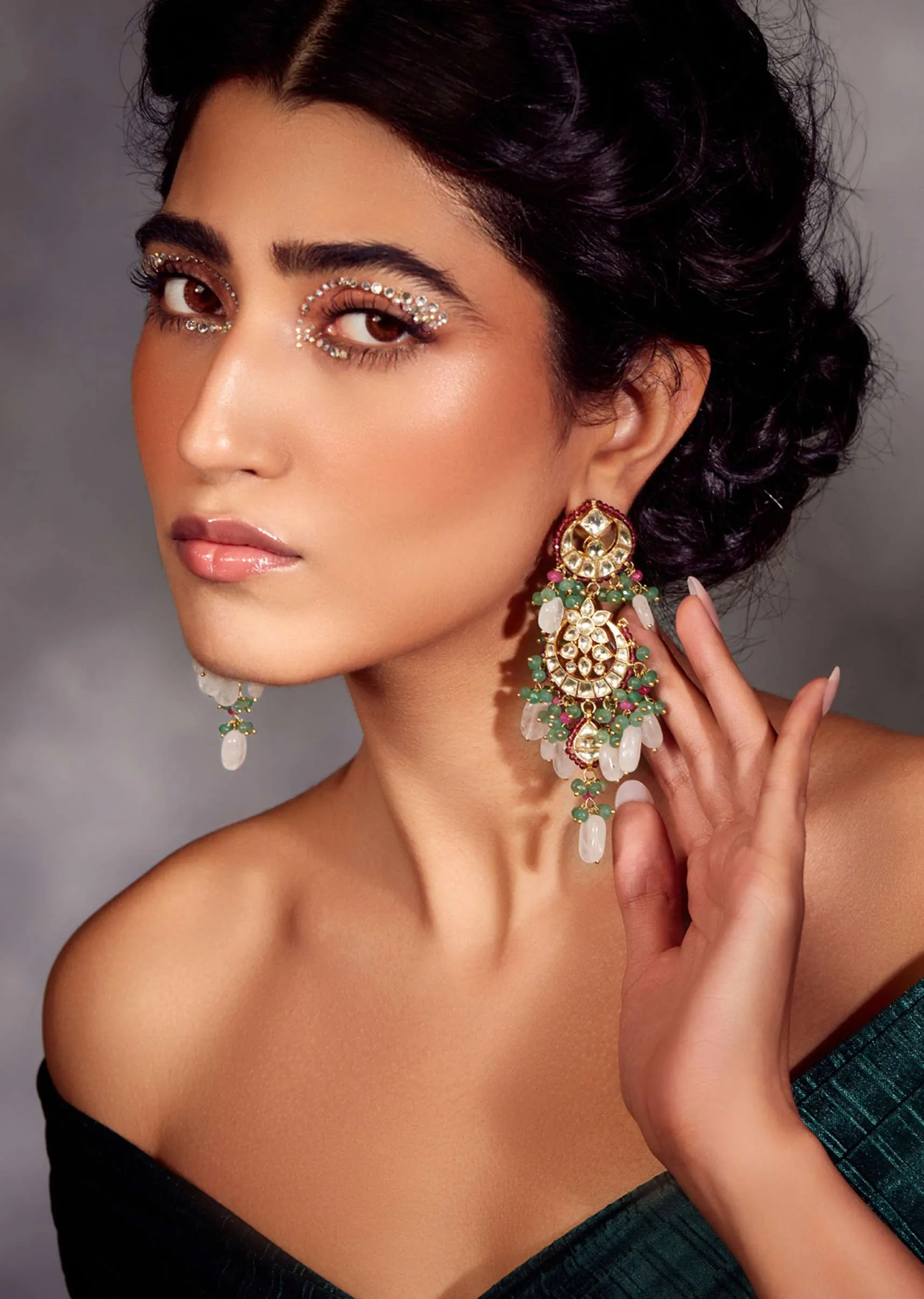 Gold Plated Pink Kundan Earrings In Silver Alloy
