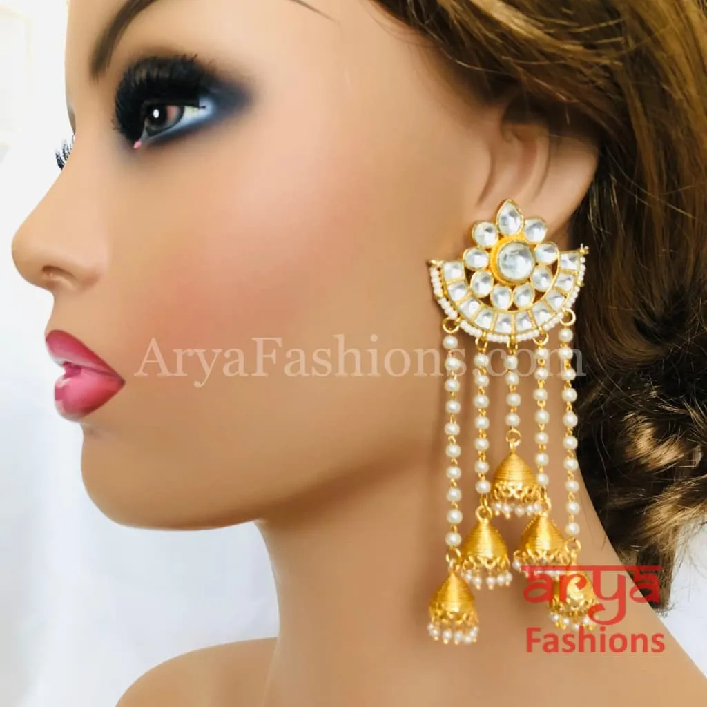 Golden Kundan Jadau Rajasthani Jhumka Earrings