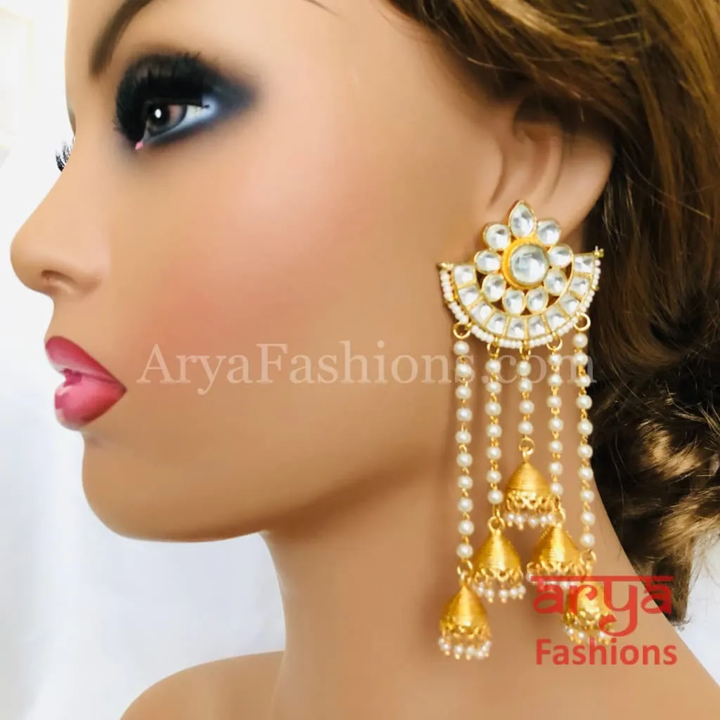 Golden Kundan Jadau Rajasthani Jhumka Earrings