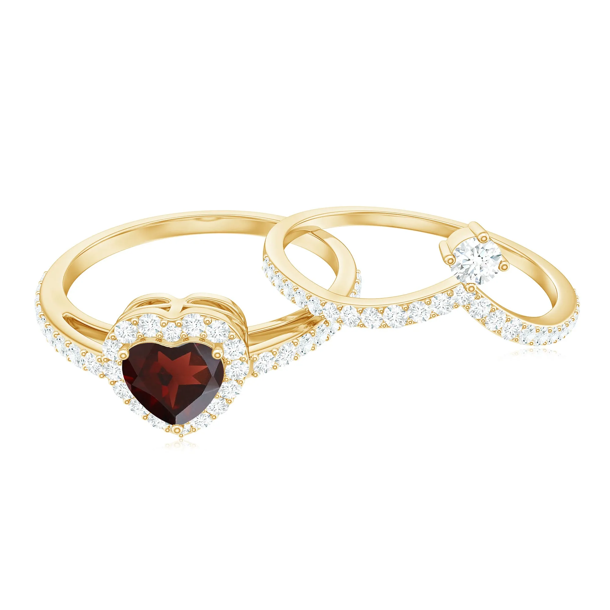 Heart Shape Garnet Ring Set with Diamond