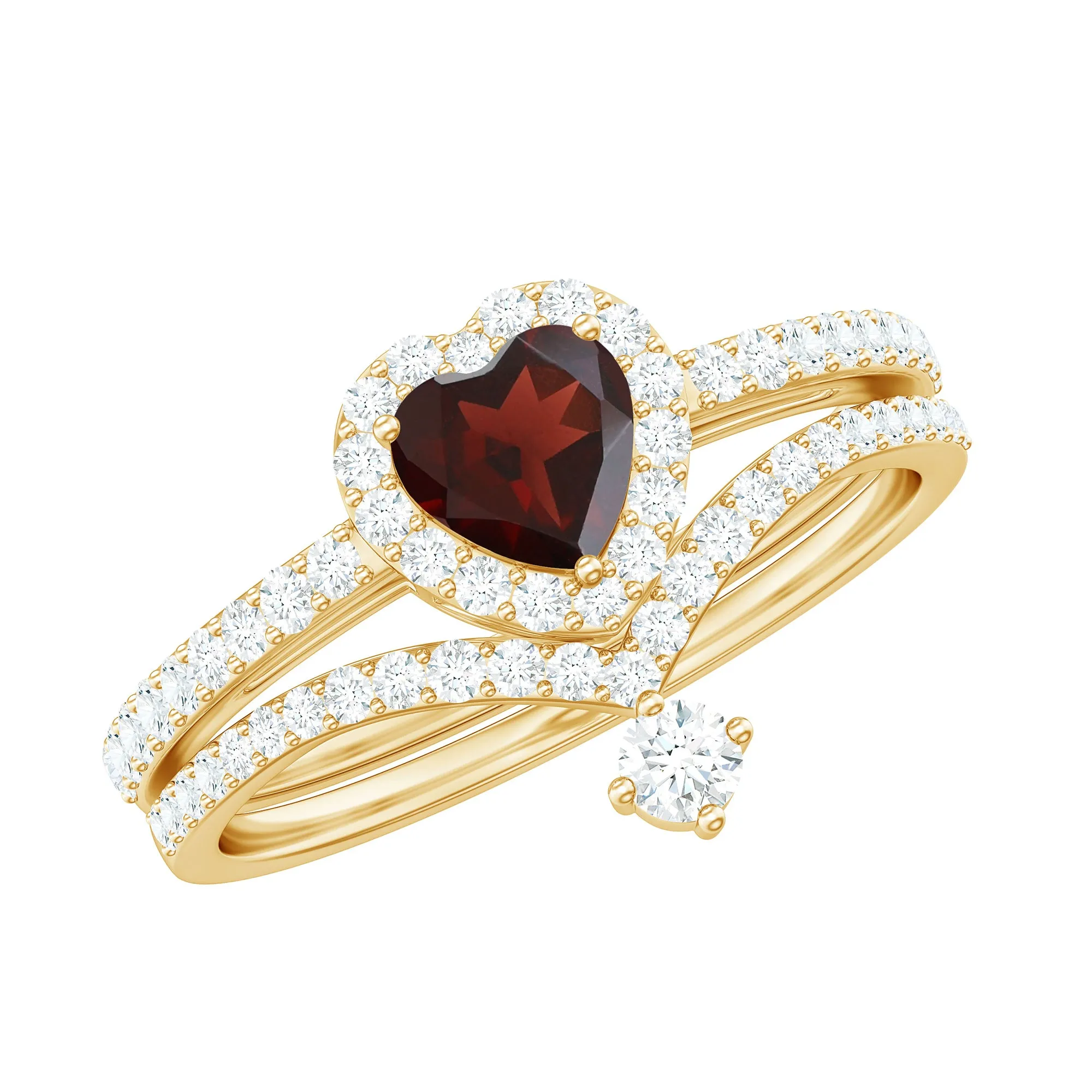 Heart Shape Garnet Ring Set with Diamond