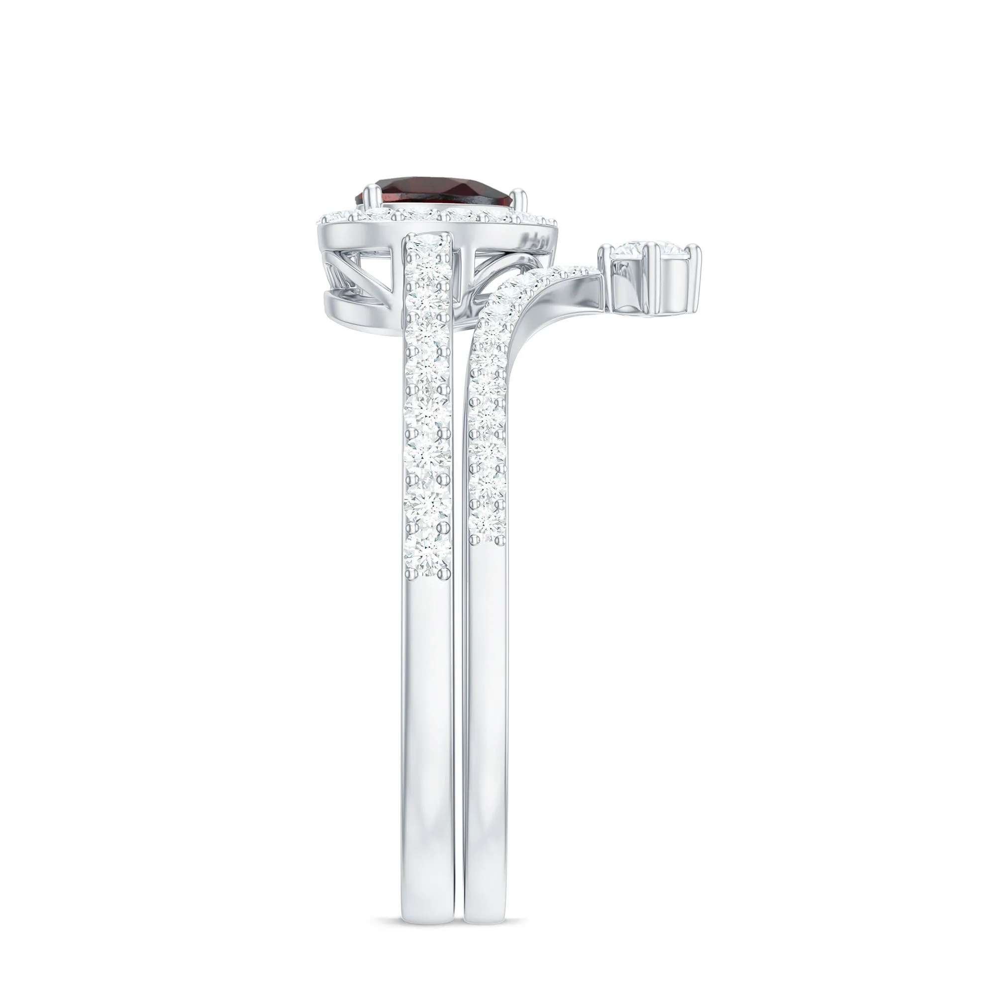 Heart Shape Garnet Ring Set with Diamond