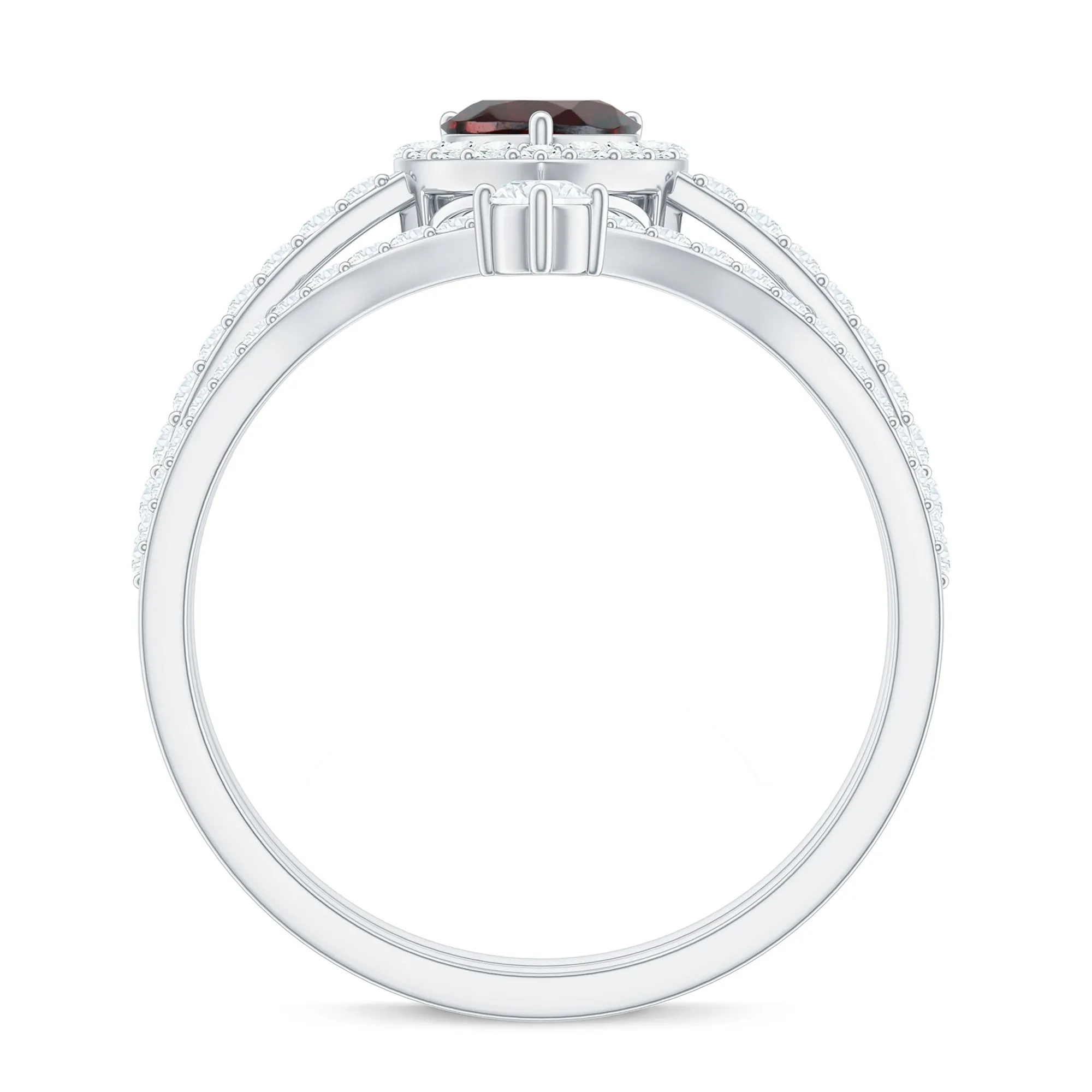 Heart Shape Garnet Ring Set with Diamond