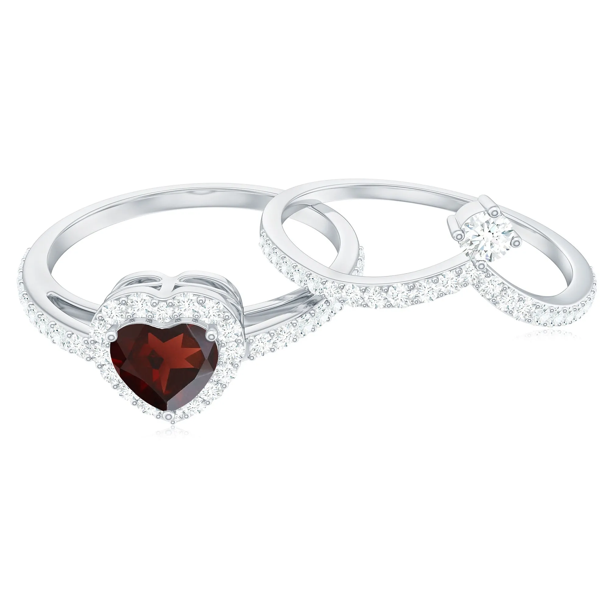 Heart Shape Garnet Ring Set with Diamond