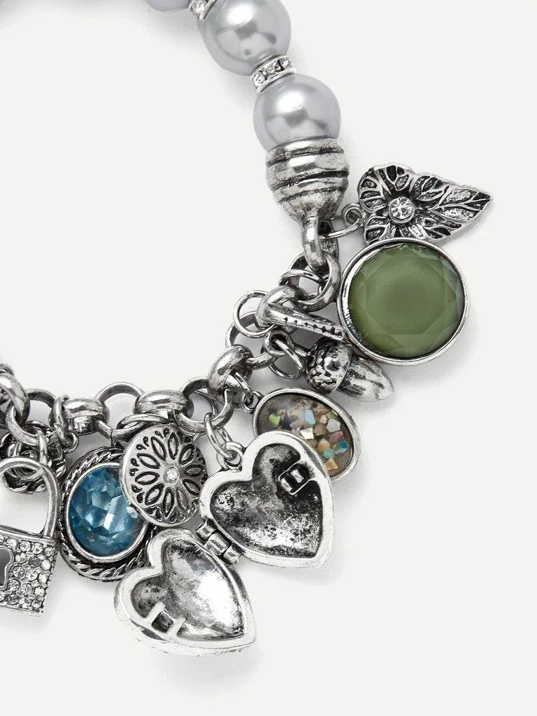 Lock & Heart Detail Beaded Bracelet