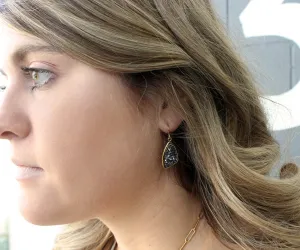 Medium Trillion Black Druzy 14k Gold Earrings