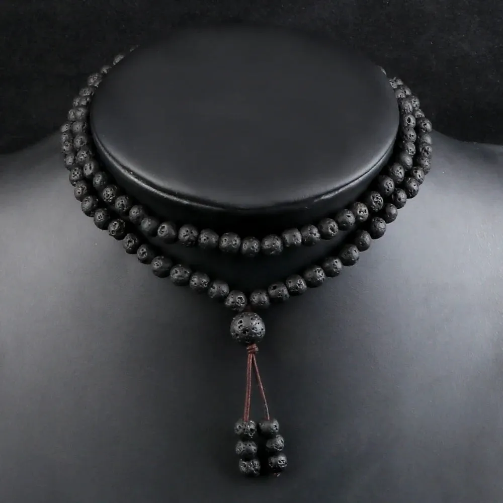 Men Volcanic Lava Stone Beaded Necklace 108 Mala Beads Meditation Yoga Wrap Bracelets Handmade Black Energy Jewelry Oil Diffuser