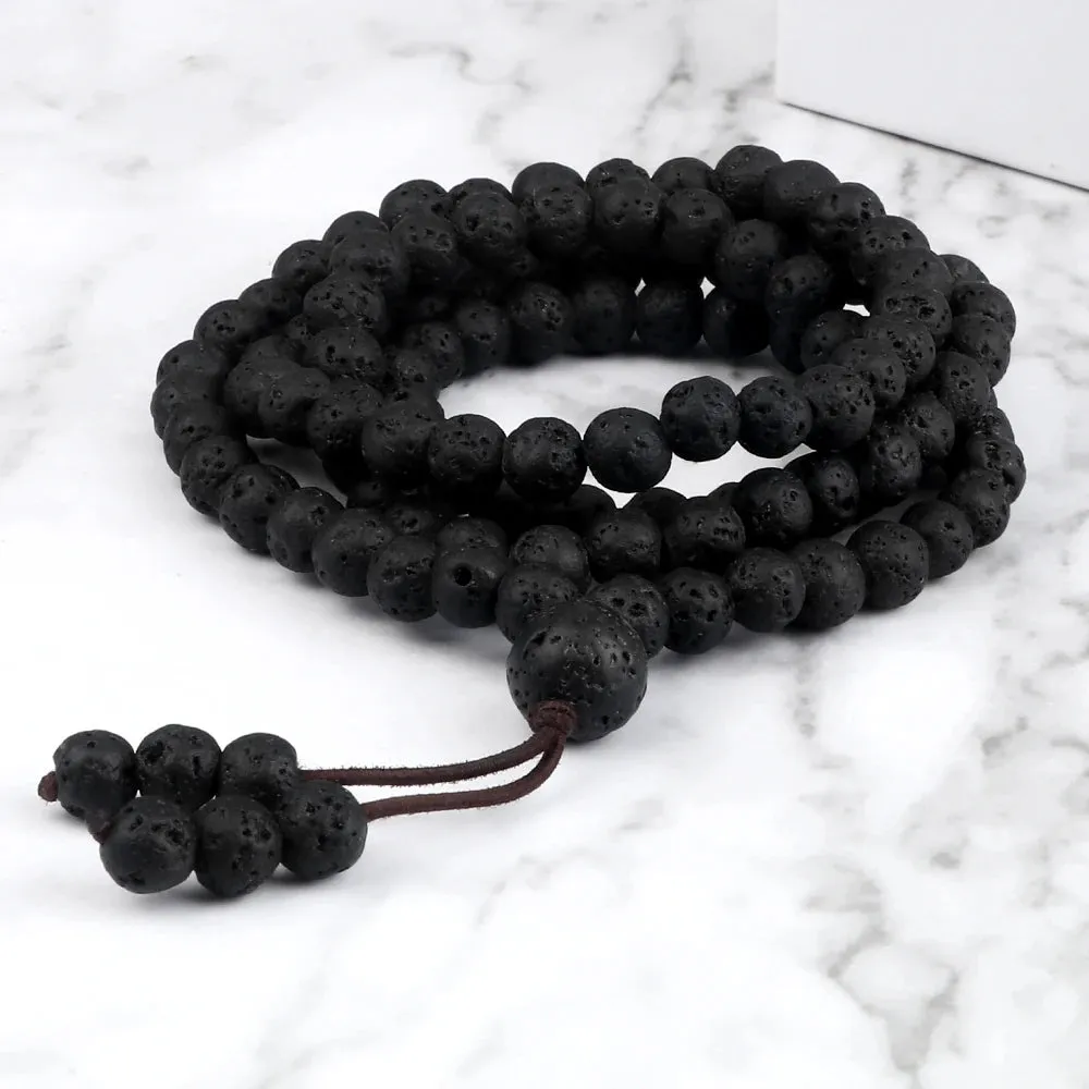Men Volcanic Lava Stone Beaded Necklace 108 Mala Beads Meditation Yoga Wrap Bracelets Handmade Black Energy Jewelry Oil Diffuser