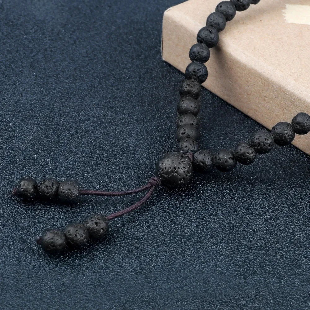 Men Volcanic Lava Stone Beaded Necklace 108 Mala Beads Meditation Yoga Wrap Bracelets Handmade Black Energy Jewelry Oil Diffuser