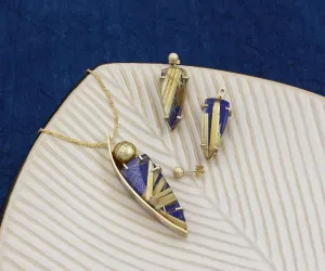 Modern Rutilated Quartz Lapis Golden Pearl Matching Set