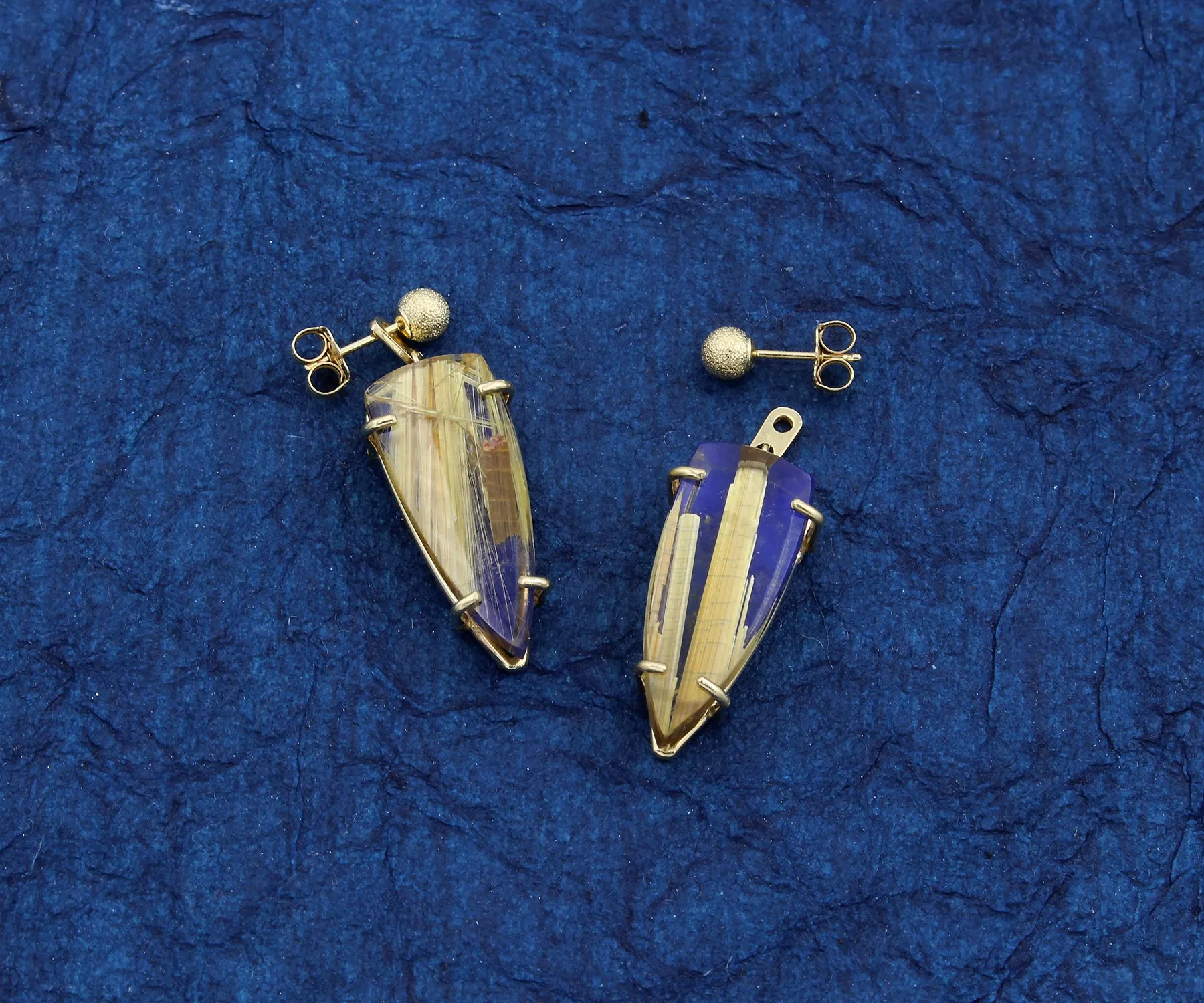 Modern Rutilated Quartz Lapis Golden Pearl Matching Set