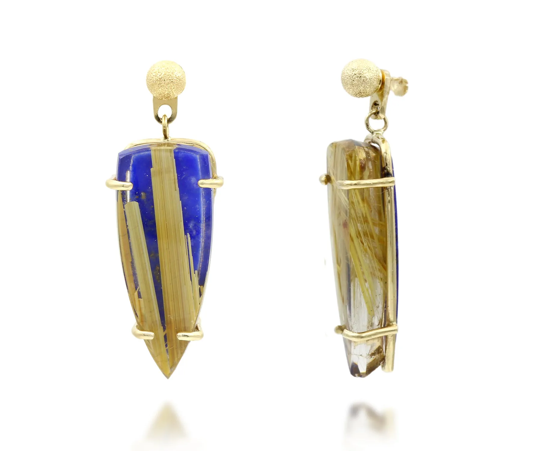 Modern Rutilated Quartz Lapis Golden Pearl Matching Set