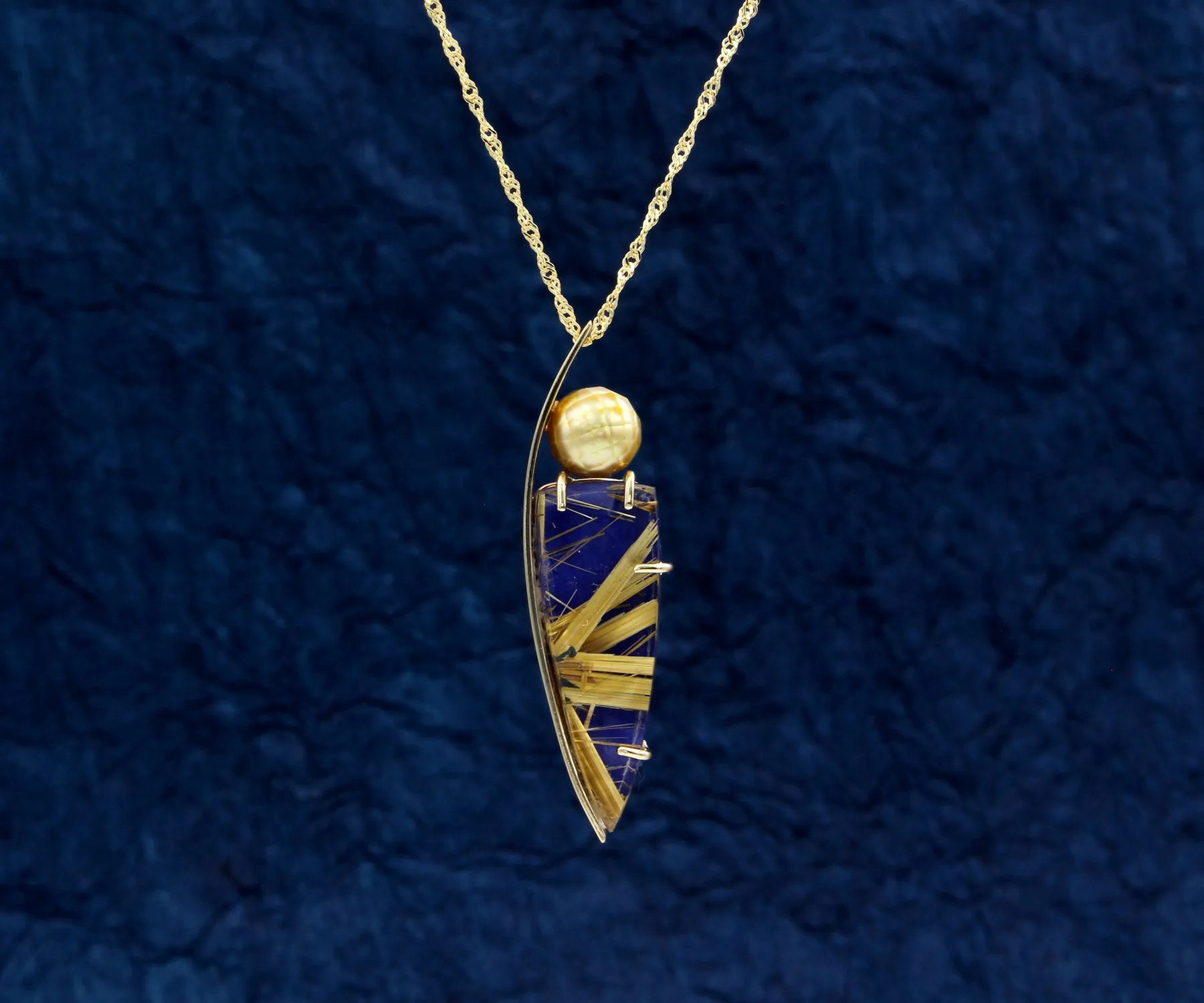 Modern Rutilated Quartz Lapis Golden Pearl Matching Set