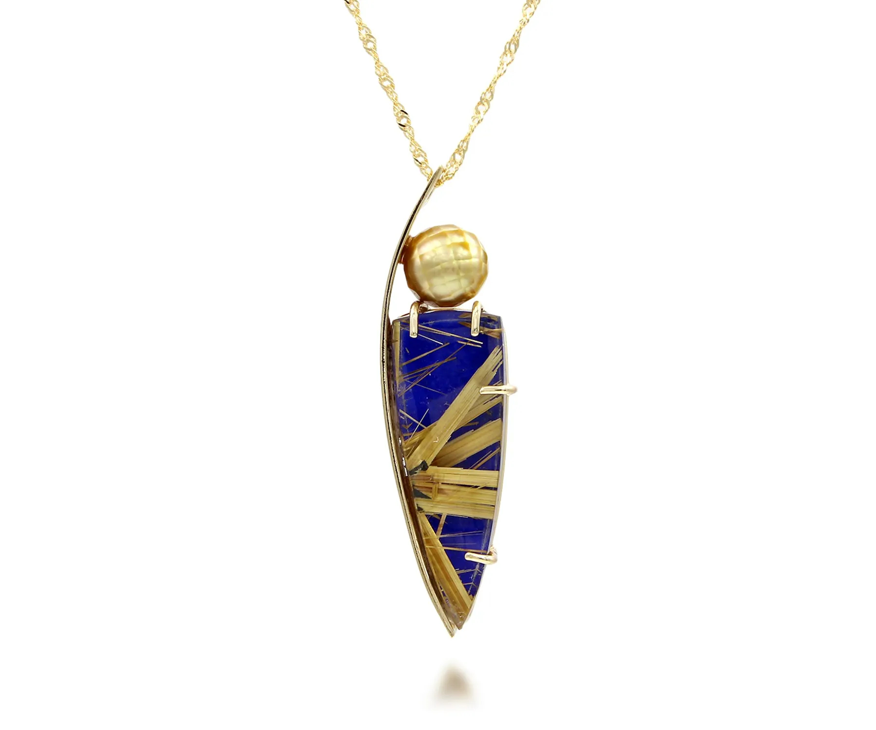 Modern Rutilated Quartz Lapis Golden Pearl Matching Set