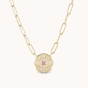 Petite PB Necklace Raised Gold Pink Sapphire