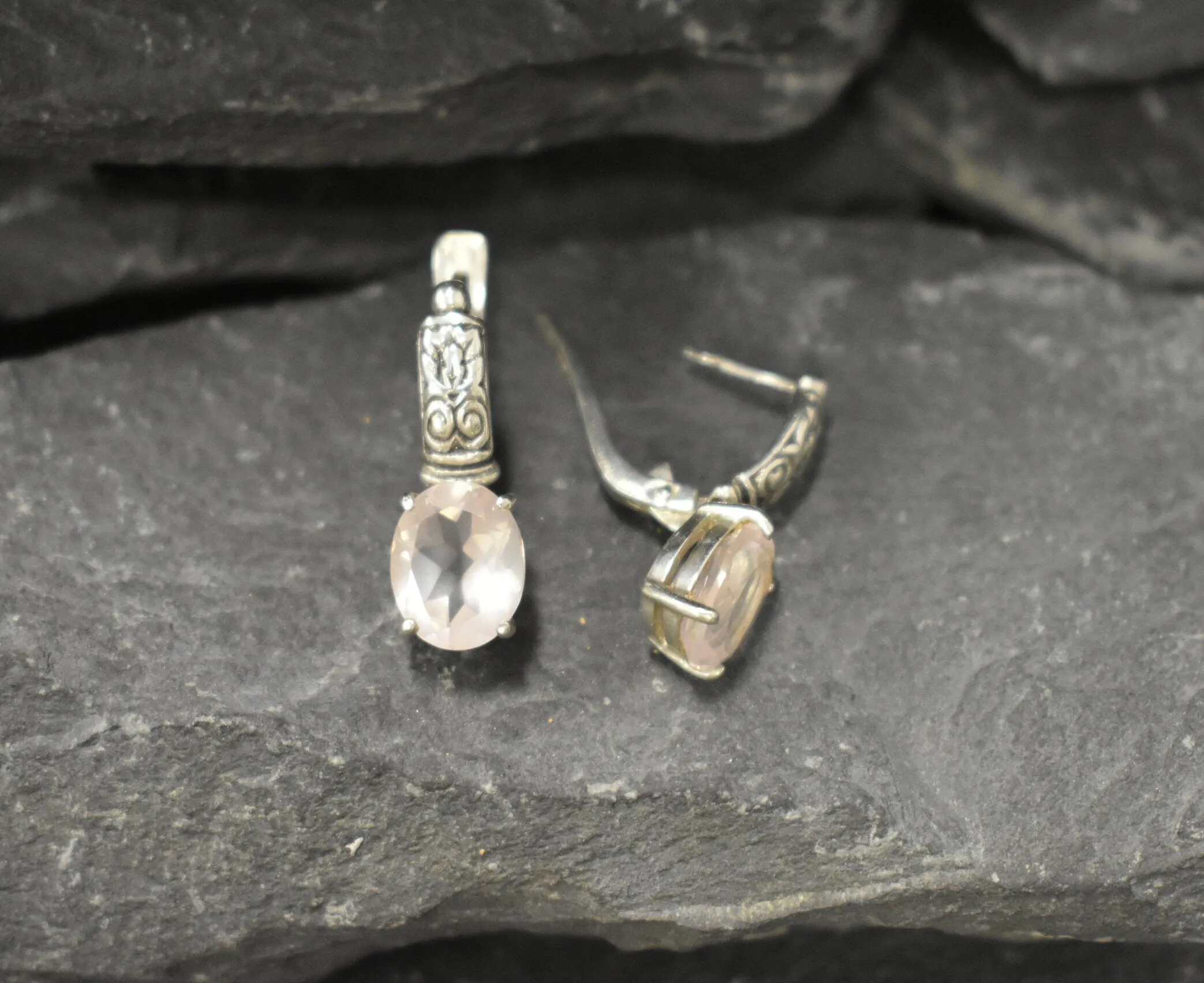 Pink Quartz Earrings - Genuine Rose Quartz - Tribal Drop Earrings