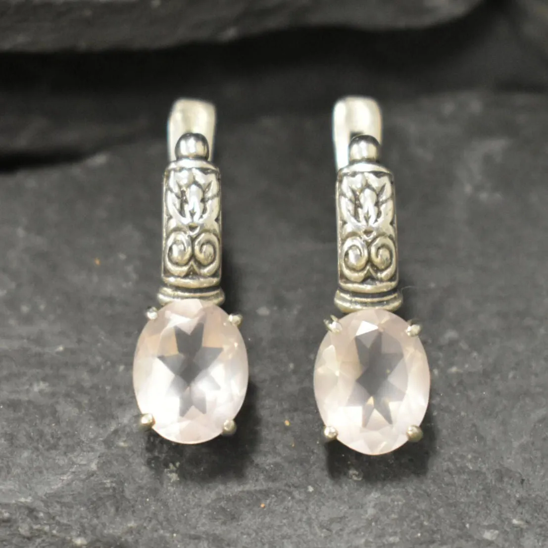 Pink Quartz Earrings - Genuine Rose Quartz - Tribal Drop Earrings