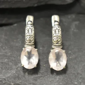 Pink Quartz Earrings - Genuine Rose Quartz - Tribal Drop Earrings
