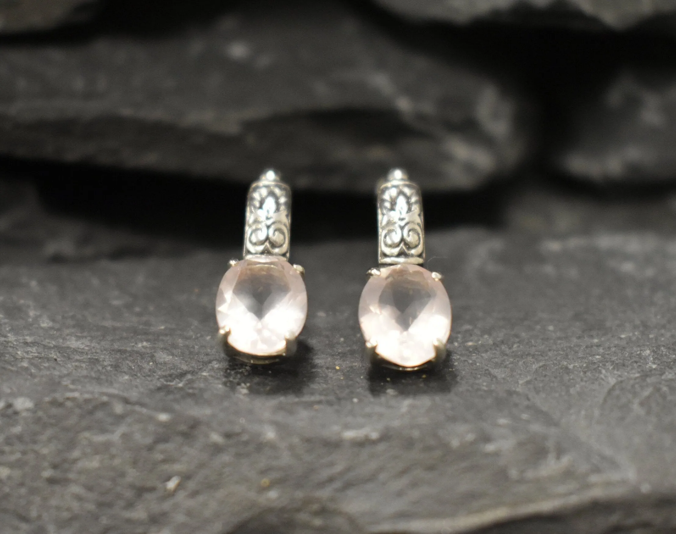 Pink Quartz Earrings - Genuine Rose Quartz - Tribal Drop Earrings