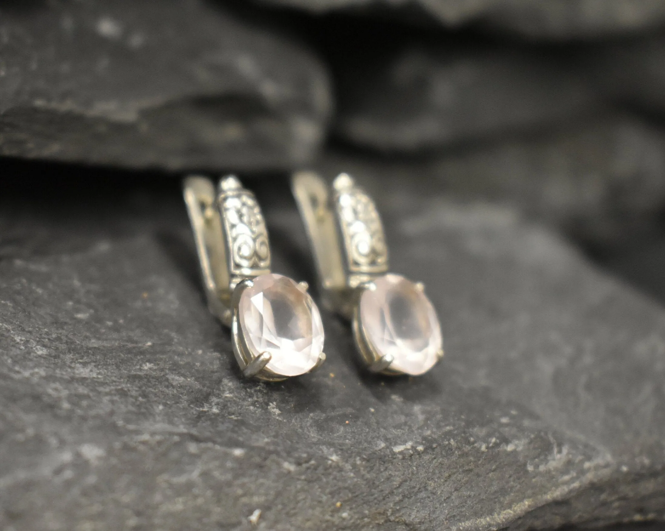 Pink Quartz Earrings - Genuine Rose Quartz - Tribal Drop Earrings