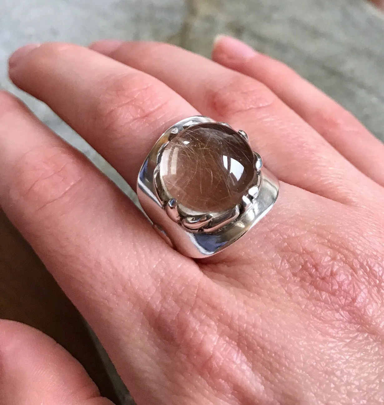 Quartz Ring - Large Statement Ring - Vintage Sphere Ring