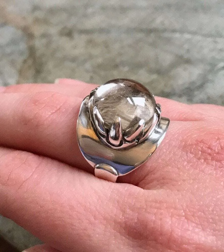 Quartz Ring - Large Statement Ring - Vintage Sphere Ring