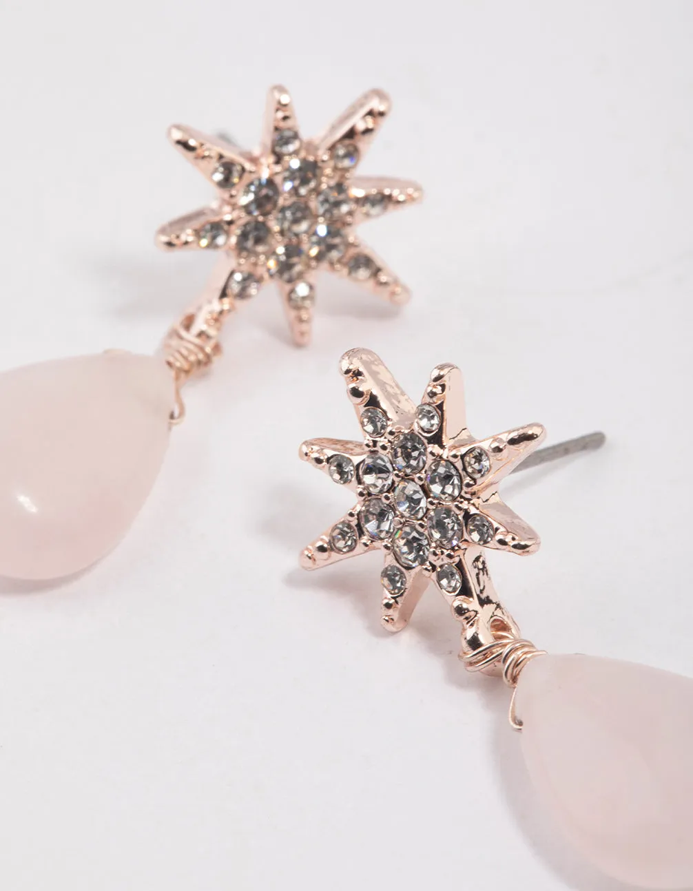 Rose Gold Rose Quartz Starburst Drop Earrings