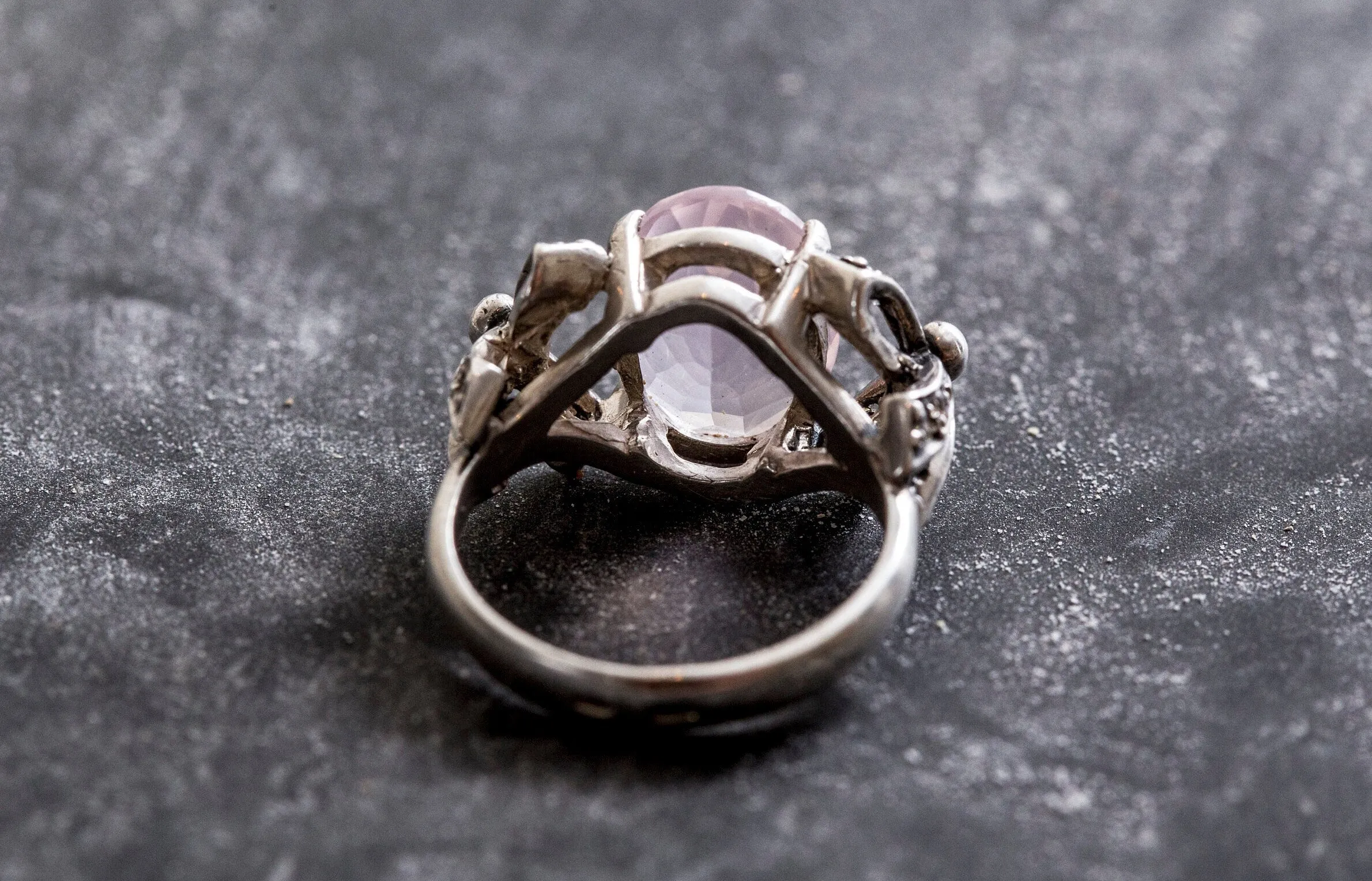 Rose Quartz Ring - Pink Statement Ring - Ribbon Vintage Ring