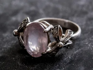 Rose Quartz Ring - Pink Statement Ring - Ribbon Vintage Ring