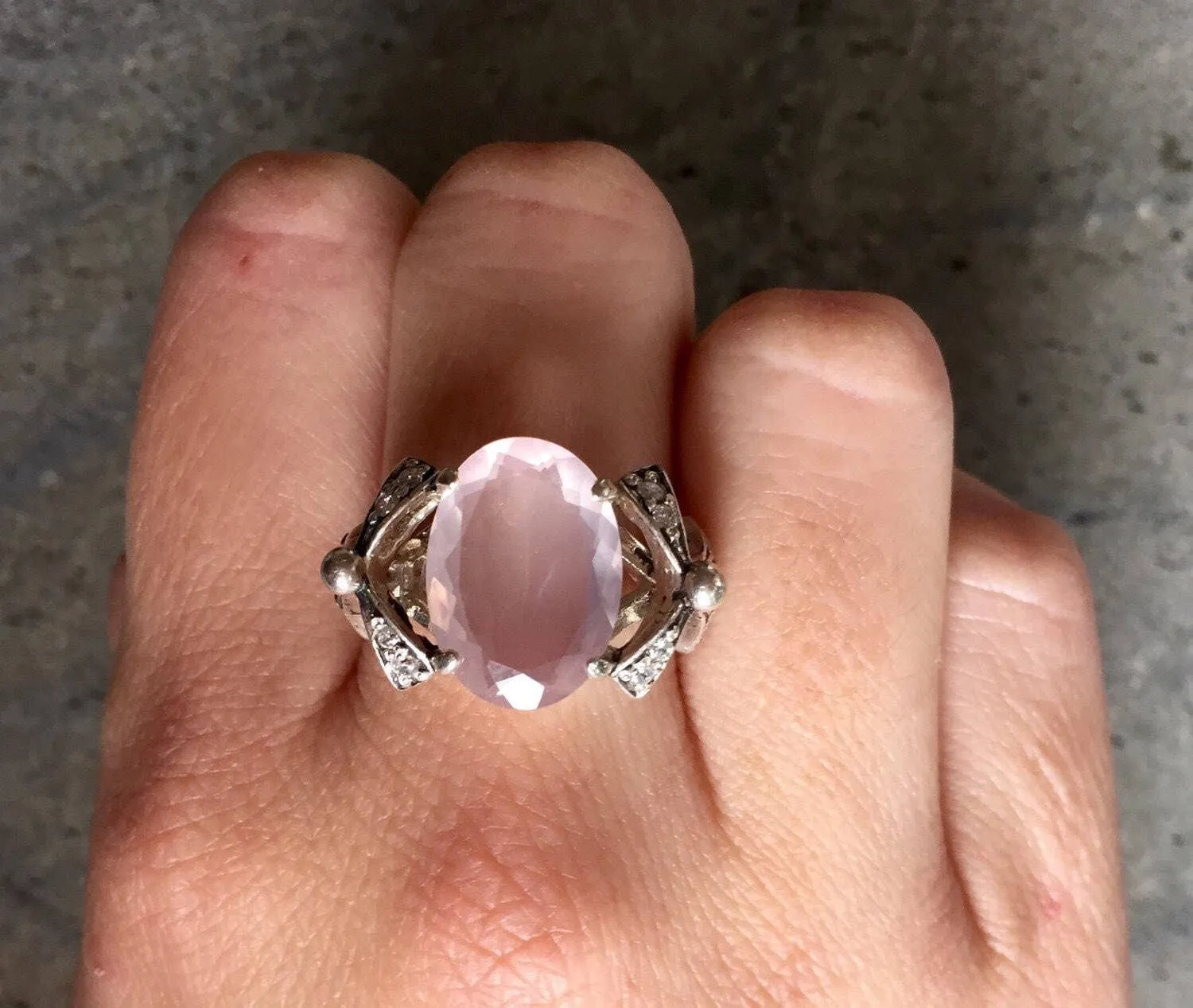 Rose Quartz Ring - Pink Statement Ring - Ribbon Vintage Ring