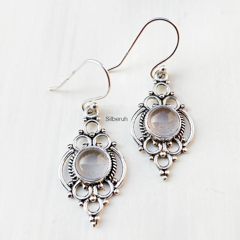 Rose Quartz Silver Earring